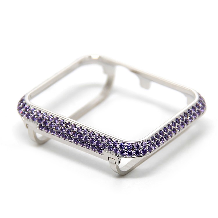 Luxury Diamond Decor Metal Protective Frame for Apple Watch Series 3/2/1 38mm - Silver + Purple-5