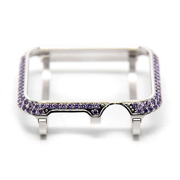 Luxury Diamond Decor Metal Protective Frame for Apple Watch Series 3/2/1 38mm - Silver + Purple-6