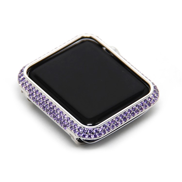 Luxury Diamond Decor Metal Protective Frame for Apple Watch Series 3/2/1 38mm - Silver + Purple-7