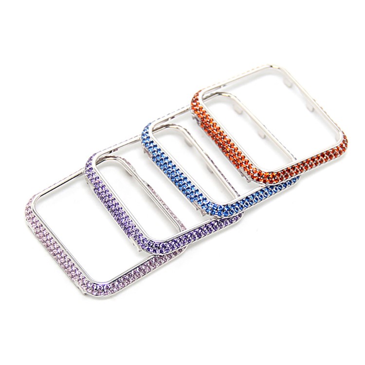 Luxury Diamond Decor Metal Protective Frame for Apple Watch Series 3/2/1 38mm - Silver + Purple-8