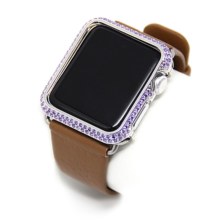 Luxury Diamond Decor Metal Protective Frame for Apple Watch Series 3/2/1 38mm - Silver + Purple-9
