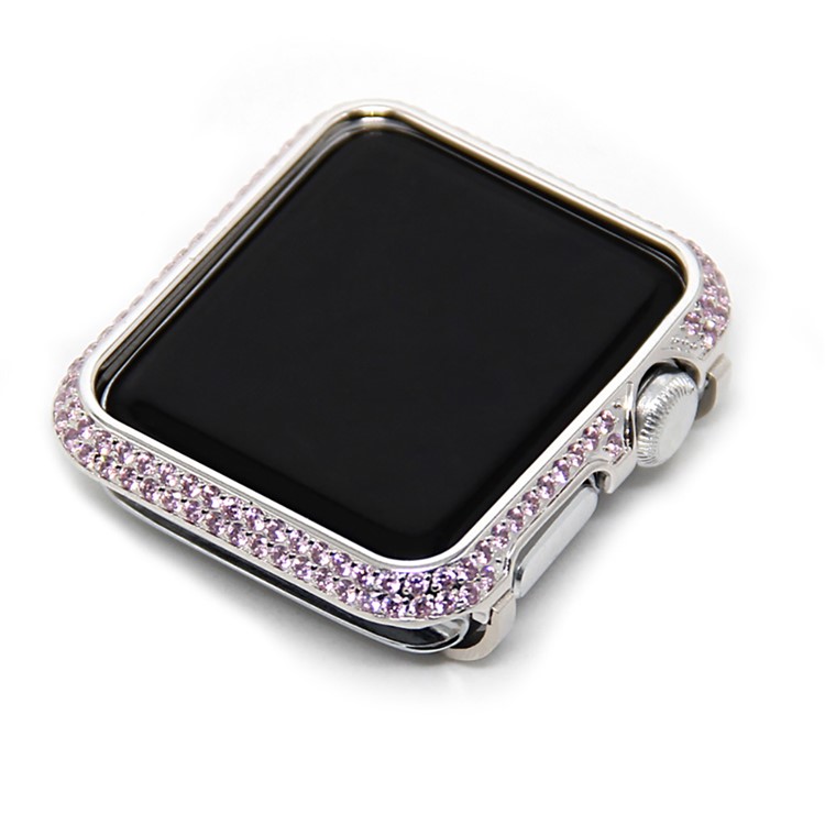 Luxury Diamond Decor Watch Protective Frame Case for Apple Watch Series 3/2/1 42mm - Silver / Pink-5