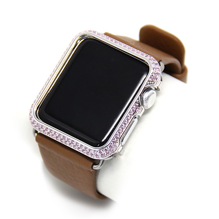 Luxury Diamond Decor Watch Protective Frame Case for Apple Watch Series 3/2/1 42mm - Silver / Pink-9