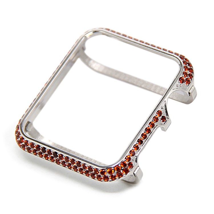 Luxury Diamond Decor Watch Protective Shell for Apple Watch Series 3/2/1 42mm - Silver / Orange-1