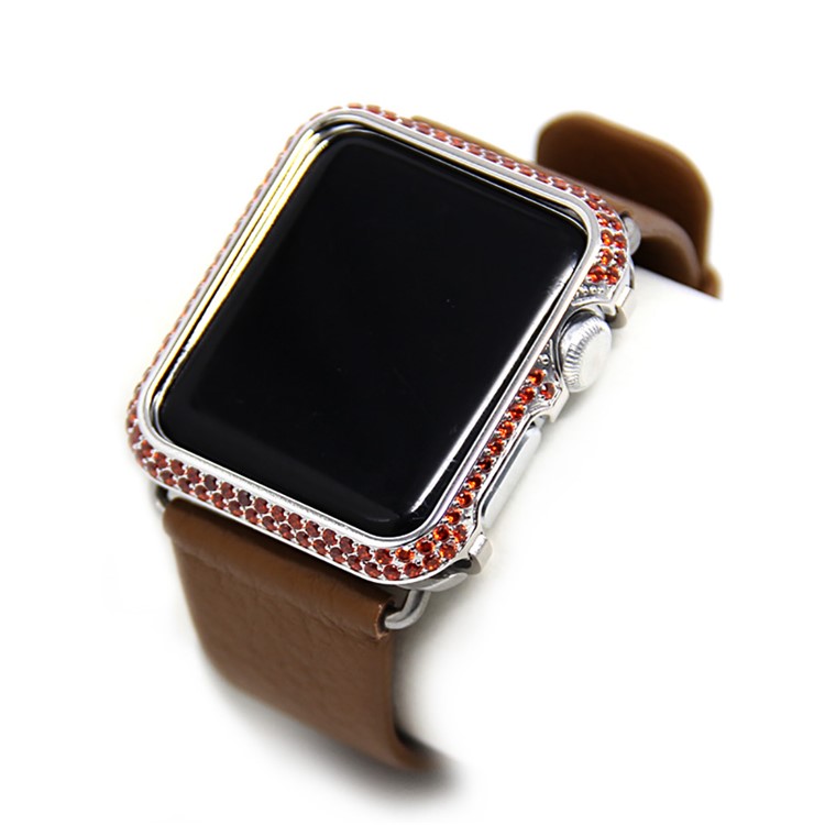 Luxury Diamond Decor Watch Protective Shell for Apple Watch Series 3/2/1 42mm - Silver / Orange-10