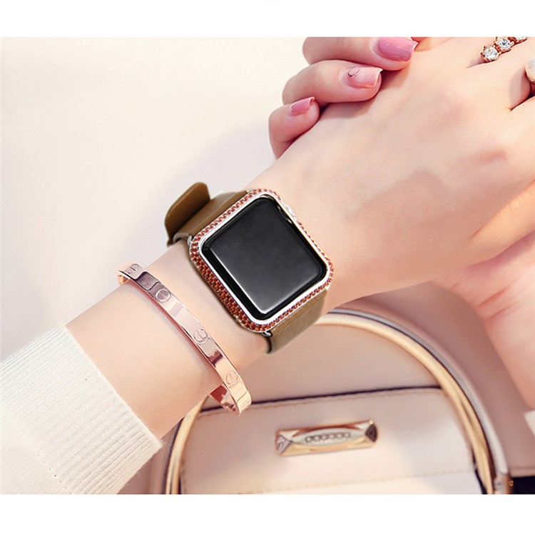 Luxury Diamond Decor Watch Protective Shell for Apple Watch Series 3/2/1 42mm - Silver / Orange-11