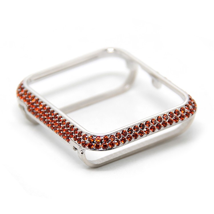 Luxury Diamond Decor Watch Protective Shell for Apple Watch Series 3/2/1 42mm - Silver / Orange-3