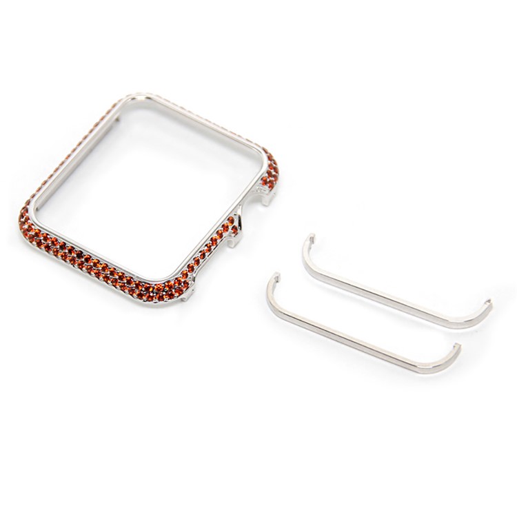 Luxury Diamond Decor Watch Protective Shell for Apple Watch Series 3/2/1 42mm - Silver / Orange-4