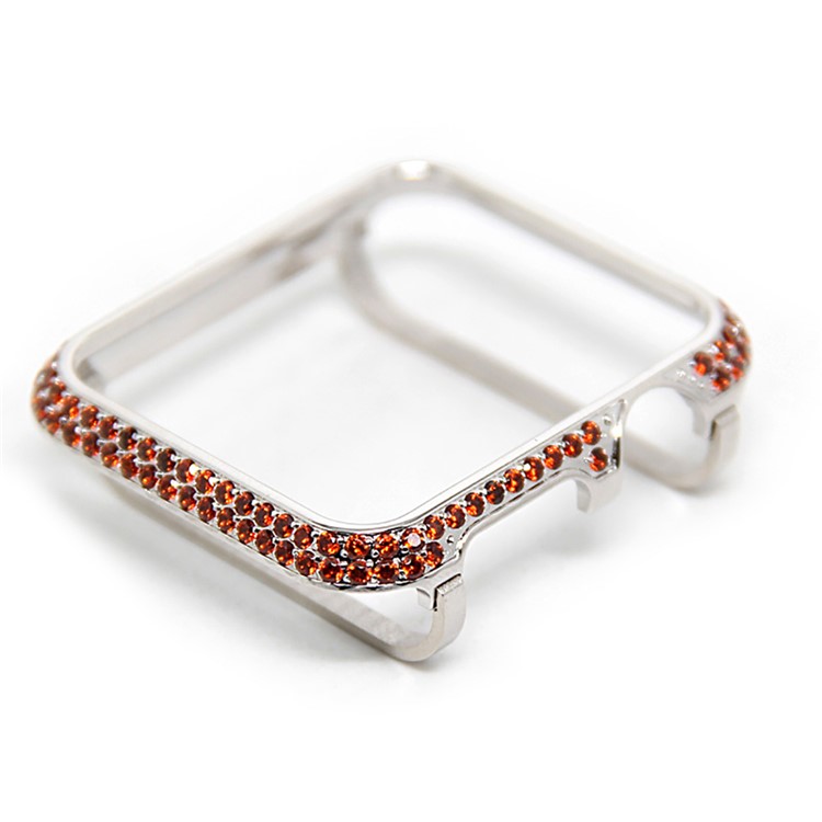 Luxury Diamond Decor Watch Protective Shell for Apple Watch Series 3/2/1 42mm - Silver / Orange-5