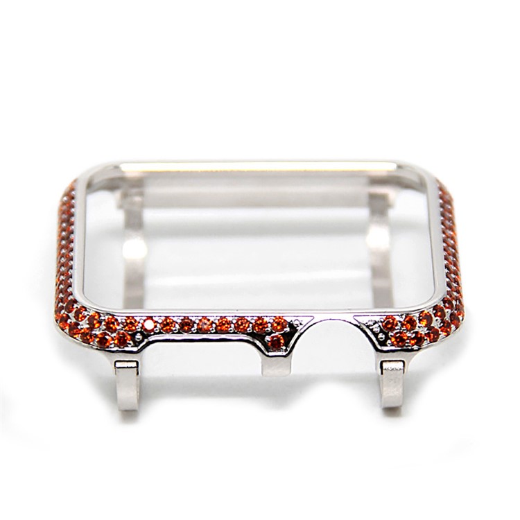 Luxury Diamond Decor Watch Protective Shell for Apple Watch Series 3/2/1 42mm - Silver / Orange-6