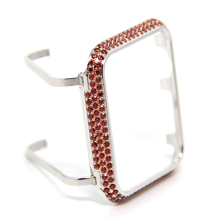 Luxury Diamond Decor Watch Protective Shell for Apple Watch Series 3/2/1 42mm - Silver / Orange-7