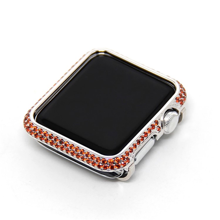Luxury Diamond Decor Watch Protective Shell for Apple Watch Series 3/2/1 42mm - Silver / Orange-8