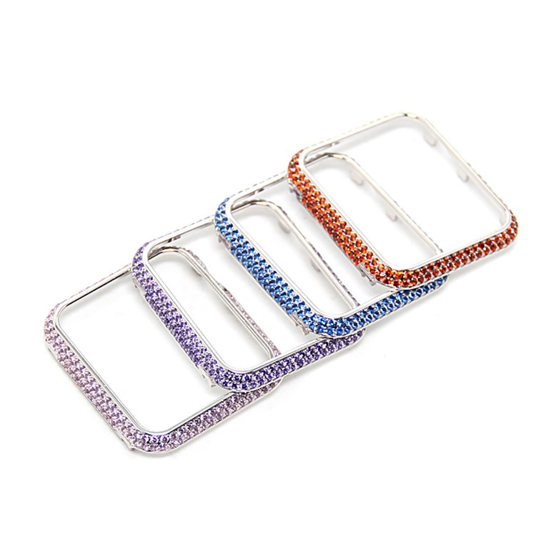 Luxury Diamond Decor Watch Protective Shell for Apple Watch Series 3/2/1 42mm - Silver / Orange-9
