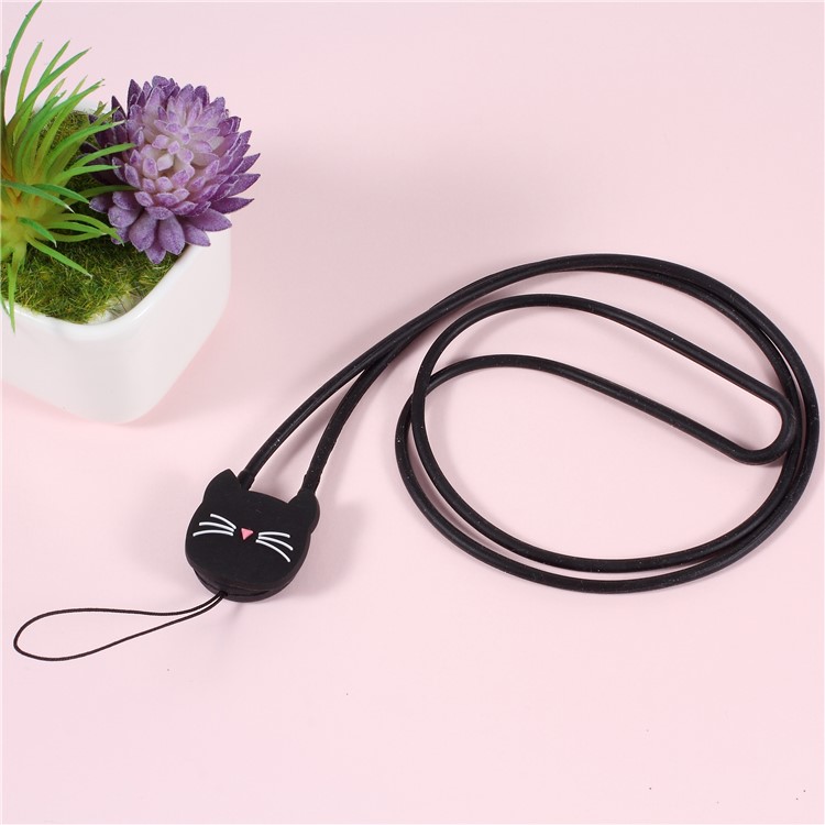 Cute Cat Pattern Flexible Silicone Mobile Chain Lanyard for iPhone Samsung Huawei etc - Black-2
