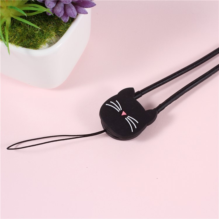Cute Cat Pattern Flexible Silicone Mobile Chain Lanyard for iPhone Samsung Huawei etc - Black-3