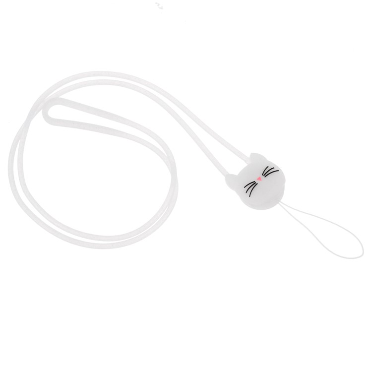 Lovely Cat Pattern Flexible Silicone Mobile Chain Lanyard for iPhone Samsung Huawei etc - White-1