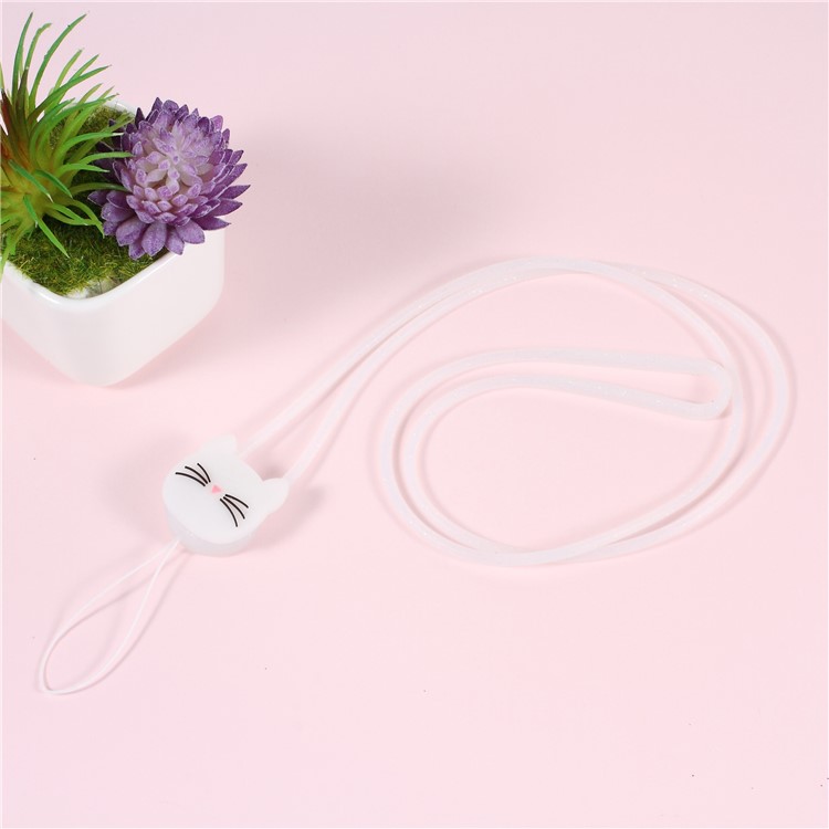 Lovely Cat Pattern Flexible Silicone Mobile Chain Lanyard for iPhone Samsung Huawei etc - White-2