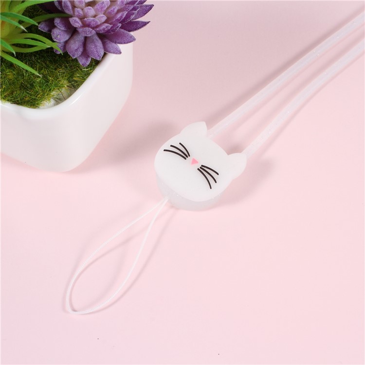 Lovely Cat Pattern Flexible Silicone Mobile Chain Lanyard for iPhone Samsung Huawei etc - White-3