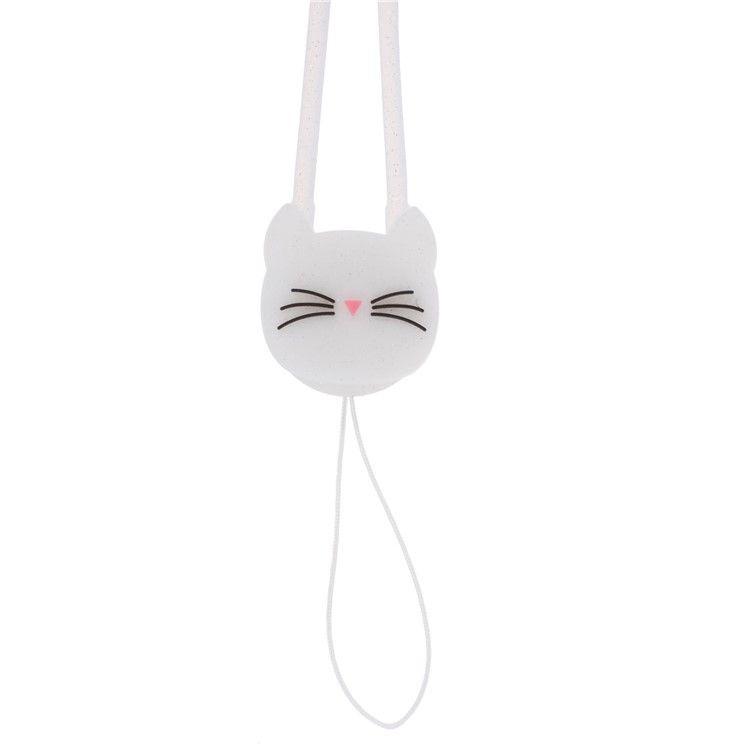 Lovely Cat Pattern Flexible Silicone Mobile Chain Lanyard for iPhone Samsung Huawei etc - White-4