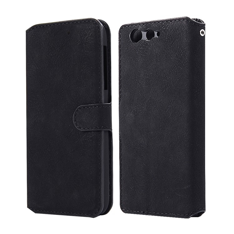 Vintage Style Leather Magnetic Stand Wallet Folio Protective Cover for Fujitsu Arrows F-05J - Black-1