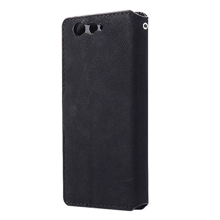 Vintage Style Leather Magnetic Stand Wallet Folio Protective Cover for Fujitsu Arrows F-05J - Black-3
