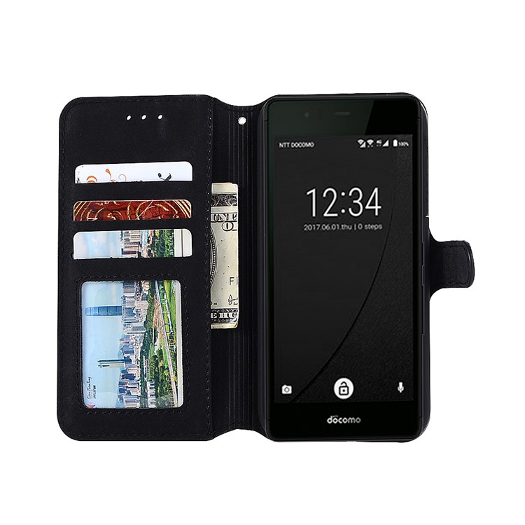 Vintage Style Leather Magnetic Stand Wallet Folio Protective Cover for Fujitsu Arrows F-05J - Black-5