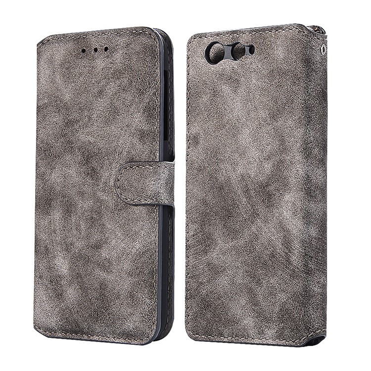 Vintage Style Leather Magnetic Stand Wallet Folio Protective Case for Fujitsu Arrows F-05J - Grey-1