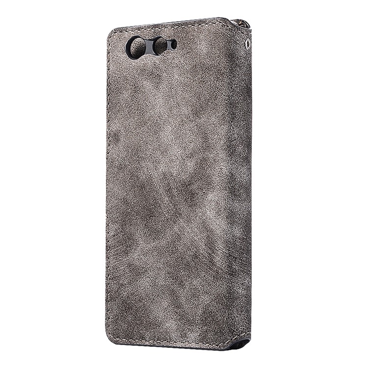 Vintage Style Leather Magnetic Stand Wallet Folio Protective Case for Fujitsu Arrows F-05J - Grey-3