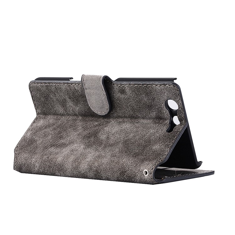 Vintage Style Leather Magnetic Stand Wallet Folio Protective Case for Fujitsu Arrows F-05J - Grey-4