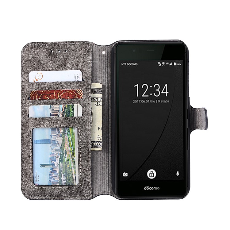 Vintage Style Leather Magnetic Stand Wallet Folio Protective Case for Fujitsu Arrows F-05J - Grey-5