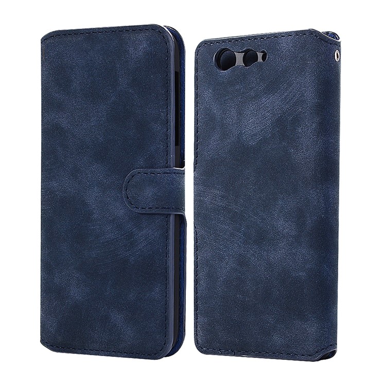 Vintage Style Leather Magnetic Stand Wallet Folio Protective Shell for Fujitsu Arrows F-05J - Blue-1