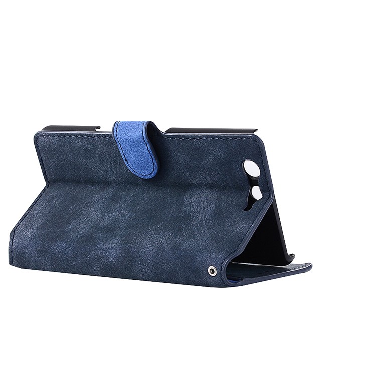 Vintage Style Leather Magnetic Stand Wallet Folio Protective Shell for Fujitsu Arrows F-05J - Blue-4