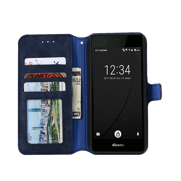 Vintage Style Leather Magnetic Stand Wallet Folio Protective Shell for Fujitsu Arrows F-05J - Blue-5