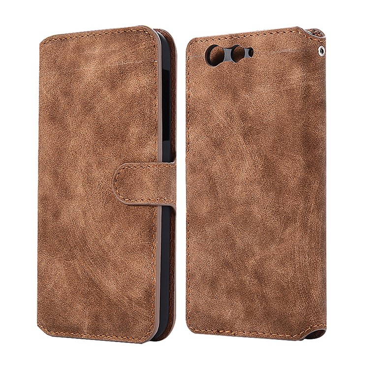Vintage Style Leather Magnetic Stand Wallet Folio Protective Mobile Phone Cover for Fujitsu Arrows F-05J - Coffee-1