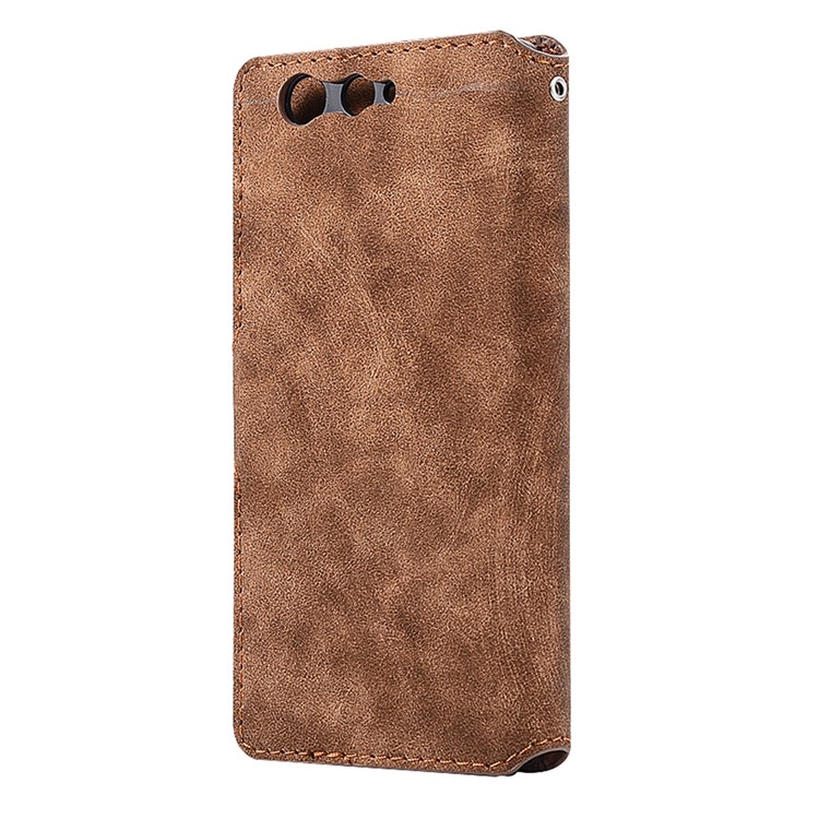 Vintage Style Leather Magnetic Stand Wallet Folio Protective Mobile Phone Cover for Fujitsu Arrows F-05J - Coffee-3
