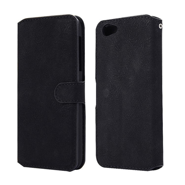 Vintage Matte Leather Wallet Stand Case for Sharp Aquos R SH-03J - Black-1