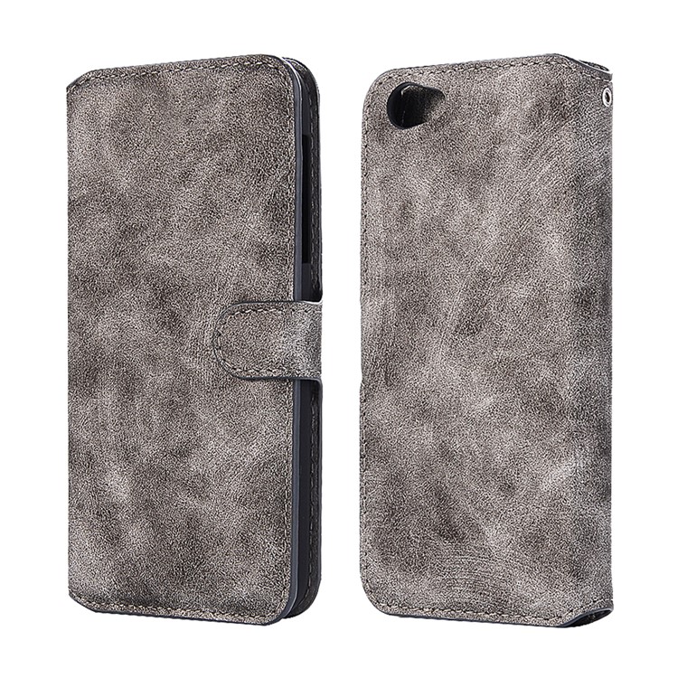 Vintage Matte Leather Wallet Stand Cover for Sharp Aquos R SH-03J - Grey-1