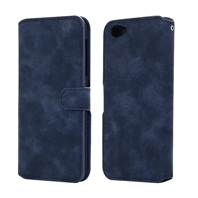 Vintage Matte Leather Wallet Stand Mobile Case for Sharp Aquos R SH-03J - Dark Blue-1
