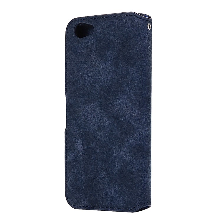 Vintage Matte Leather Wallet Stand Mobile Case for Sharp Aquos R SH-03J - Dark Blue-3