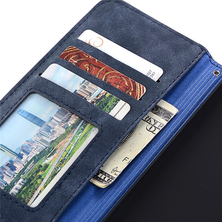 Vintage Matte Leather Wallet Stand Mobile Case for Sharp Aquos R SH-03J - Dark Blue-6