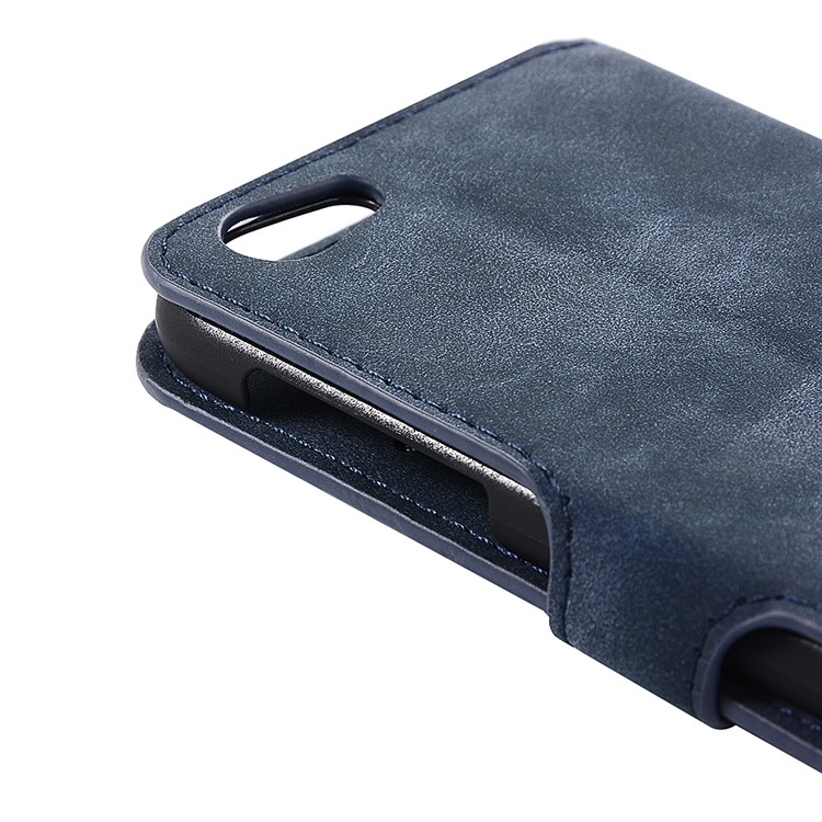 Vintage Matte Leather Wallet Stand Mobile Case for Sharp Aquos R SH-03J - Dark Blue-7