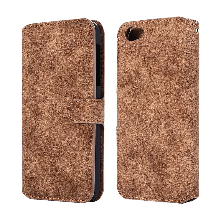 Vintage Matte Leather Wallet Stand Mobile Cover for Sharp Aquos R SH-03J - Brown-1