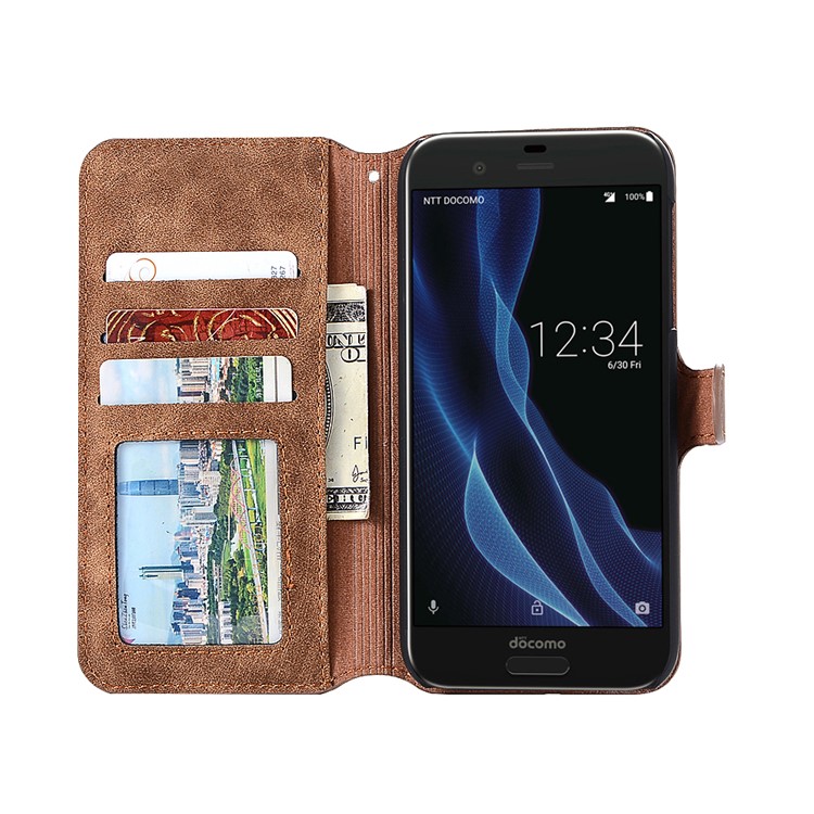 Vintage Matte Leather Wallet Stand Mobile Cover for Sharp Aquos R SH-03J - Brown-4