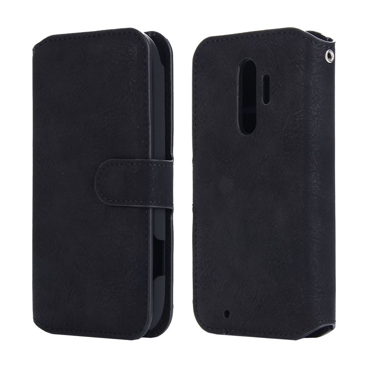 Vintage Style Leather Magnetic Stand Wallet Folio Protective Cover for Fujitsu F-04J - Black-1
