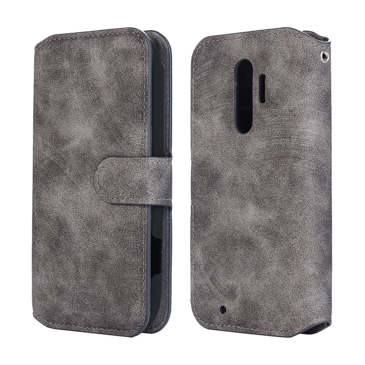 Vintage Style Leather Magnetic Stand Wallet Folio Protective Case for Fujitsu F-04J - Grey-1