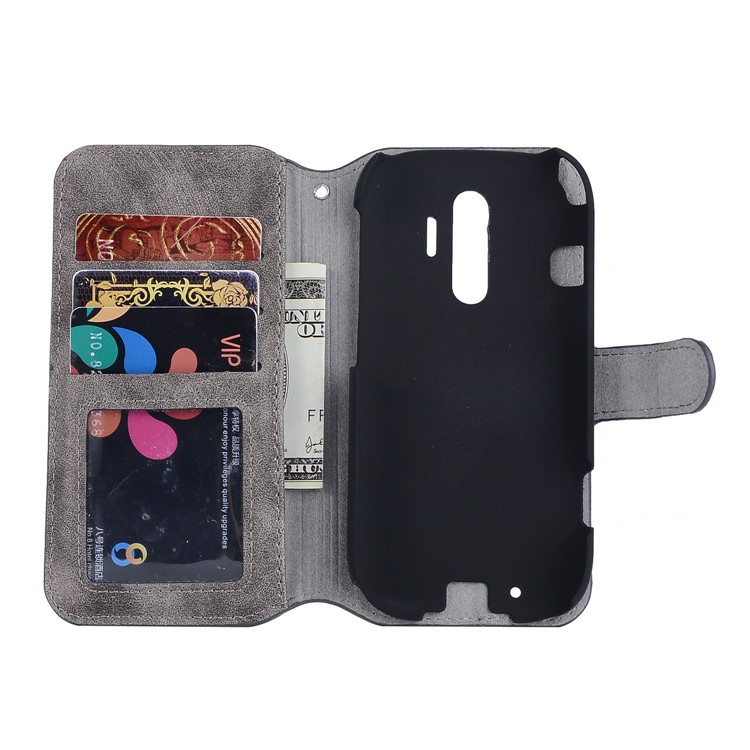 Vintage Style Leather Magnetic Stand Wallet Folio Protective Case for Fujitsu F-04J - Grey-4