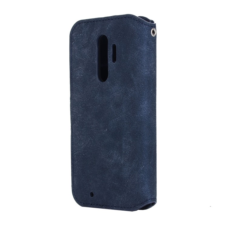 Vintage Style Leather Magnetic Stand Wallet Folio Protective Shell for Fujitsu F-04J - Blue-3