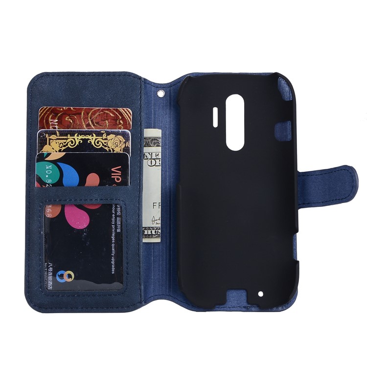 Vintage Style Leather Magnetic Stand Wallet Folio Protective Shell for Fujitsu F-04J - Blue-4