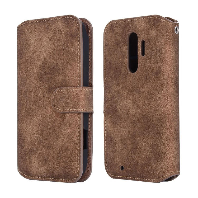 Vintage Style Leather Magnetic Stand Wallet Folio Protective Casing for Fujitsu F-04J - Brown-1