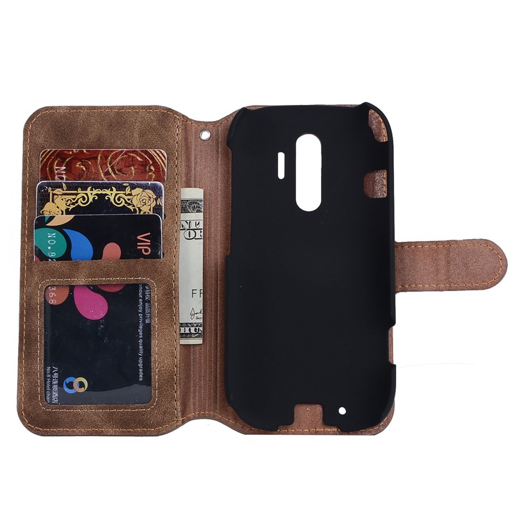 Vintage Style Leather Magnetic Stand Wallet Folio Protective Casing for Fujitsu F-04J - Brown-4